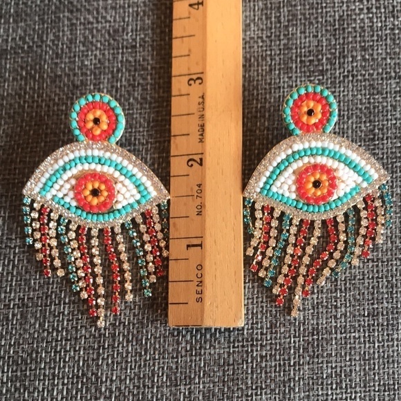 Brand New Evil Eye Beaded Rhinestone Earrings - Picture 4 of 6